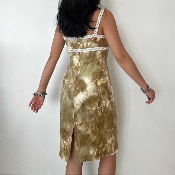 Vintage Franco Mirabelli Ochre Tie Dye White Lace Up Trim Knee Length Dress - Sm - Picture 4 of 4